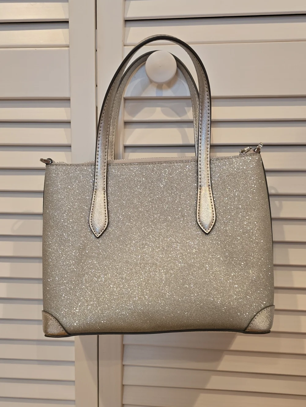 kate spade Silver Glitter Tote with Top Handles NWOT